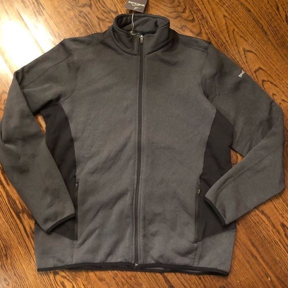 EDDIE BAUER Men’s Grey Black Heathered Stretch Fleece Full Zip Hooded Jacket XL - Picture 11 of 11